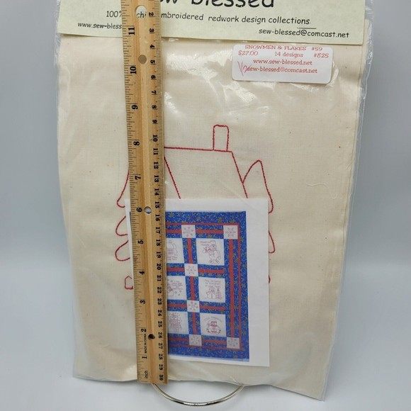 14 Redwork Christmas Snow Machine embroidery quilt square designs Muslin Red - Picture 5 of 6